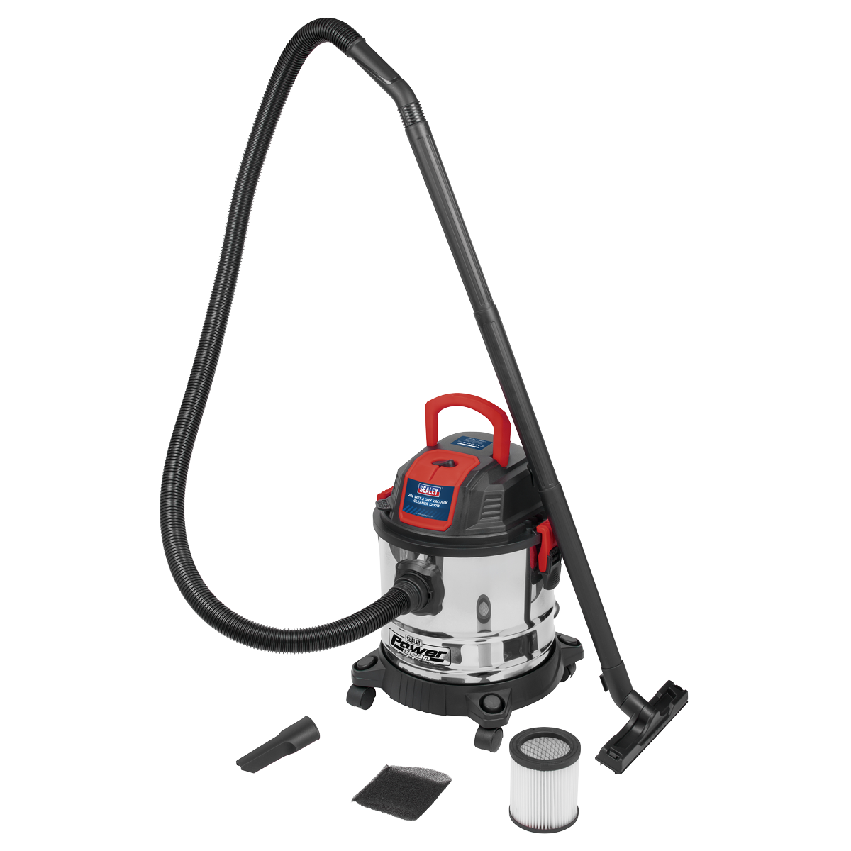 Sealey 20L Vacuum Cleaner Wet & Dry Stainless Steel Drum 1200W/230V PC195SD