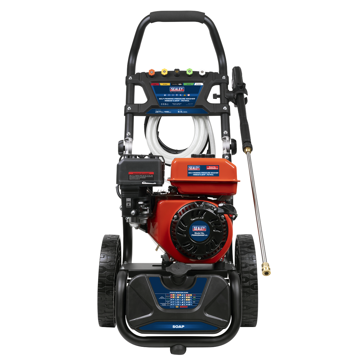 Sealey Pressure Washer 198bar 513L/hr Self-Priming 5.8hp Petrol PWM2500SP