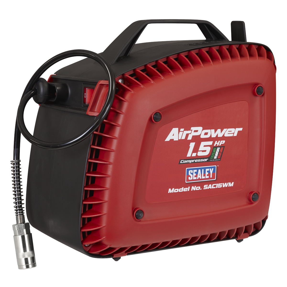 Sealey Wall Mounting Oil Free Air Compressor 1.5hp with 7m Retractable Hose Reel SAC15WM