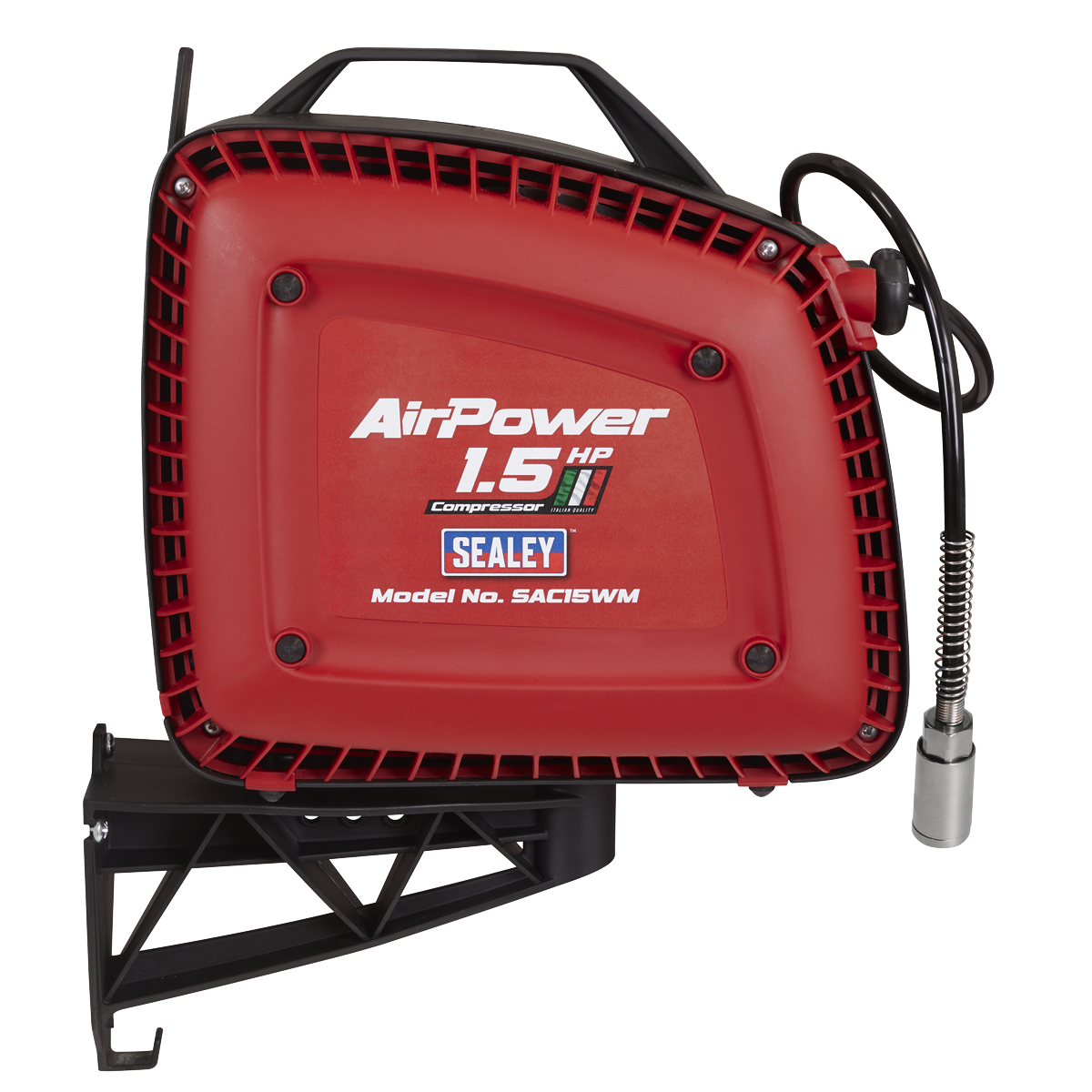 Sealey Wall Mounting Oil Free Air Compressor 1.5hp with 7m Retractable Hose Reel SAC15WM