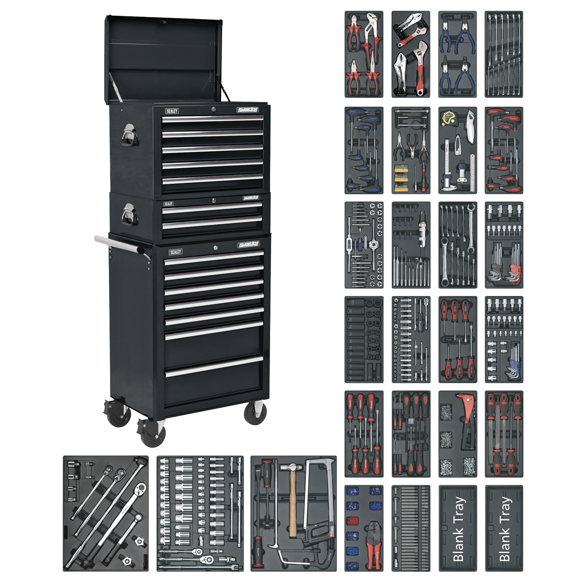 Sealey Superline PRO® Tool Chest Combination 14 Drawer with 1179pc Tool Kit - Black SPTCOMBO2