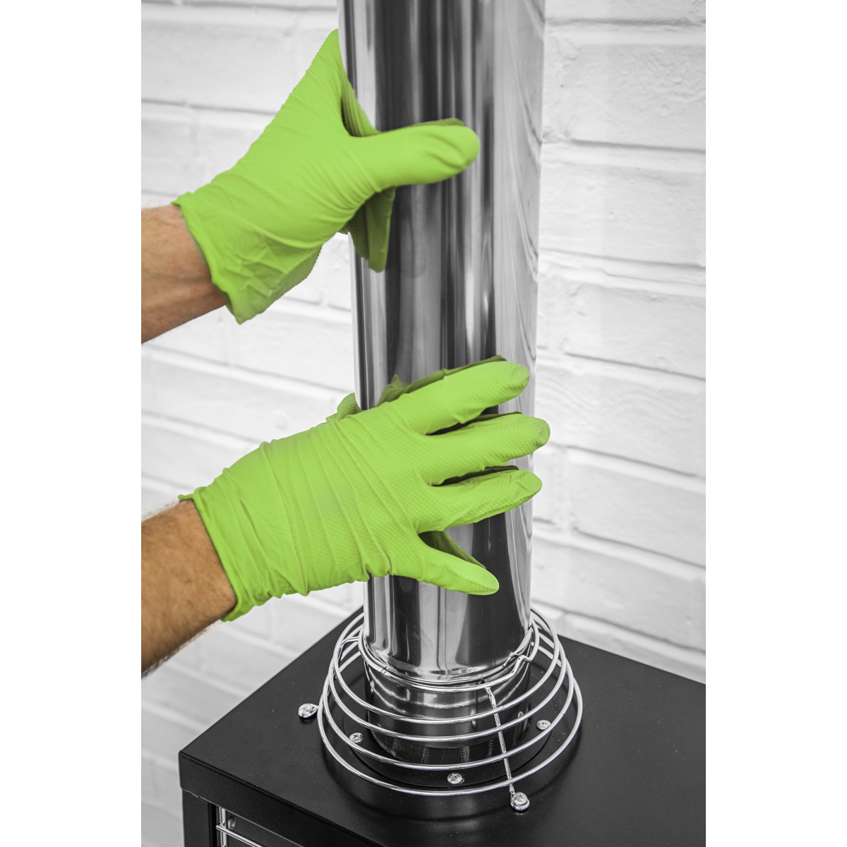 Sealey Diamond Grip Extra-Thick Nitrile Powder-Free Gloves, Hi-Vis Green, X-Large - Pack of 50 SSP54XL