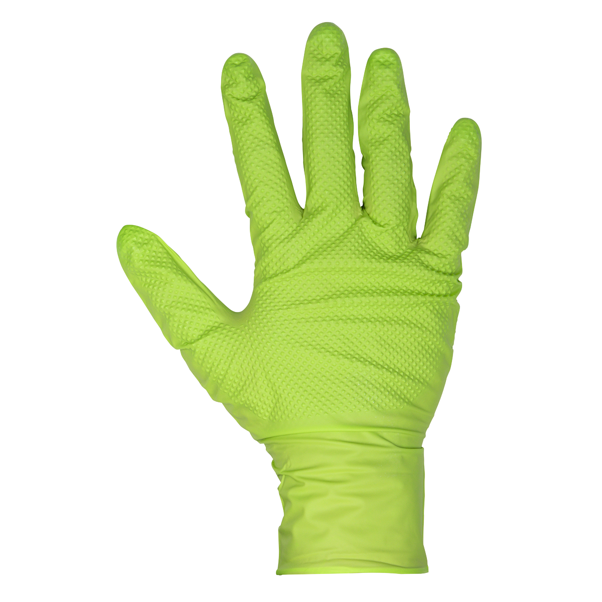 Sealey Diamond Grip Extra-Thick Nitrile Powder-Free Gloves, Hi-Vis Green, X-Large - Pack of 50 SSP54XL