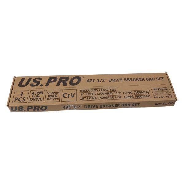US PRO Tools 4pc 1/2" Drive Breaker Bar Set 8-24" EVA Tray 4173