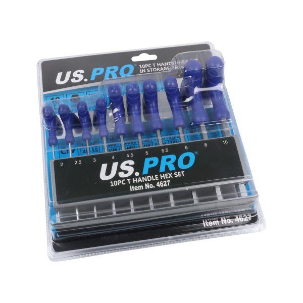 US PRO Tools 10pc T Handle Hex Key Set 2-10mm with Storage Rack 4627