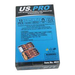 US PRO Tools 13pc Interchangeable VDE Insulated Screwdriver Set 1000V 4631