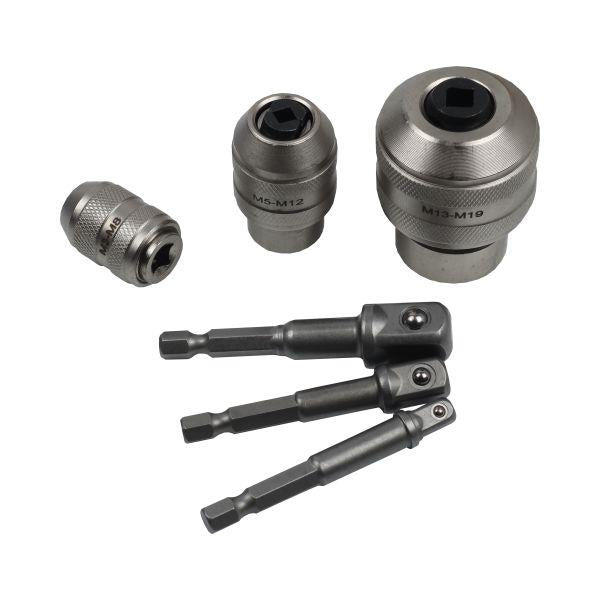 US PRO Tools 6pc Adjustable Tap Socket Set with Adaptors M3-M19 7240