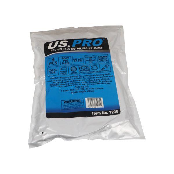 US PRO Tools 5pc Vehicle Detailing Brush Set Soft Bristle Interior Exterior 7235