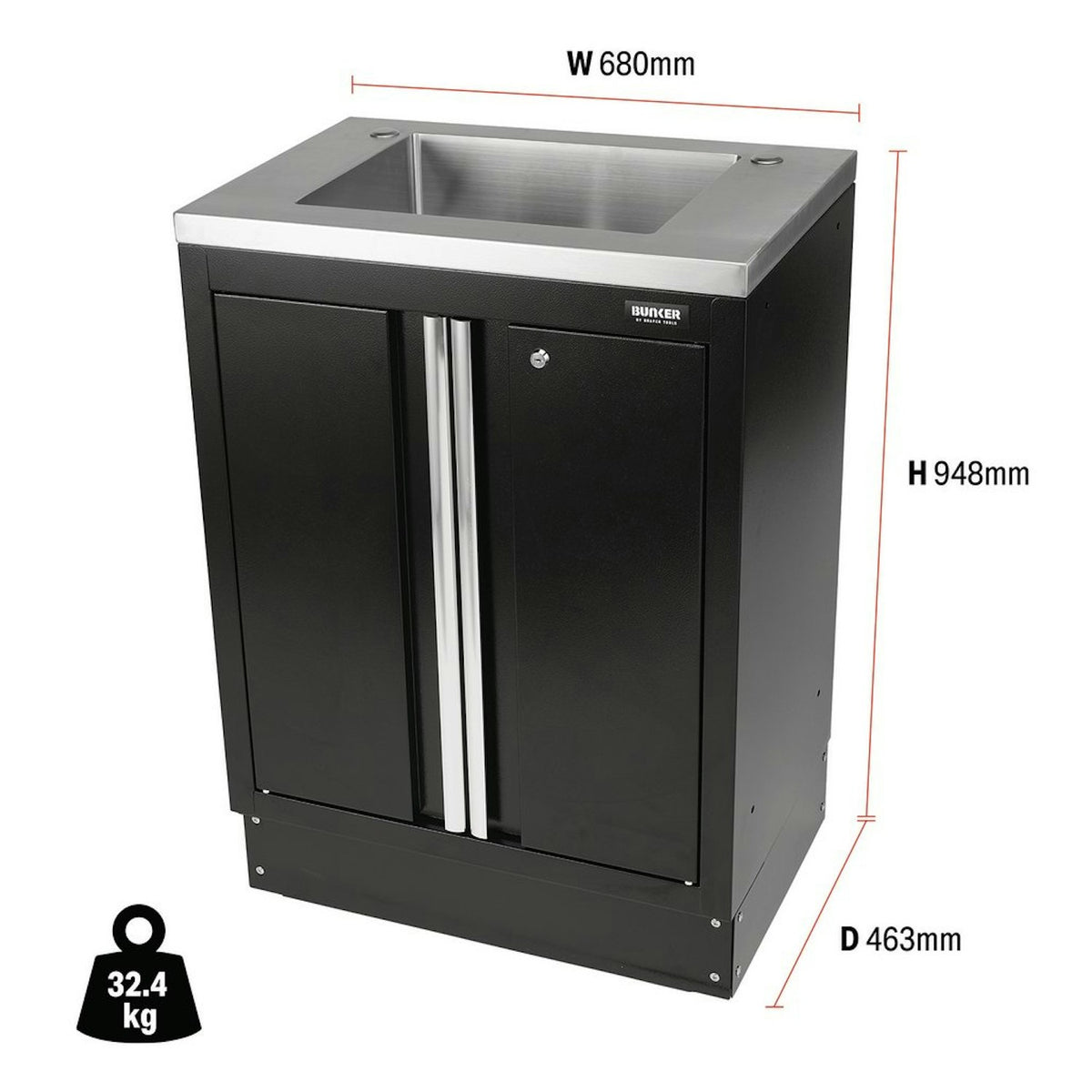BUNKER Modular Floor Cabinet with Sink, 2 Door, 680mm 31034 - image 2