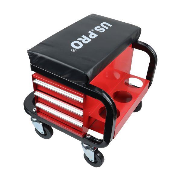 US PRO Tools Rolling Workshop Stool 3 Drawer Tool Storage Tray Spray Can Holder 5069