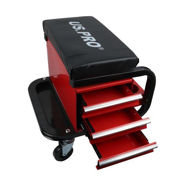 US PRO Tools Rolling Workshop Stool 3 Drawer Tool Storage Tray Spray Can Holder 5069