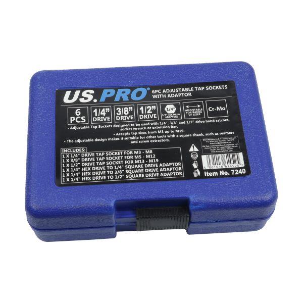 US PRO Tools 6pc Adjustable Tap Socket Set with Adaptors M3-M19 7240