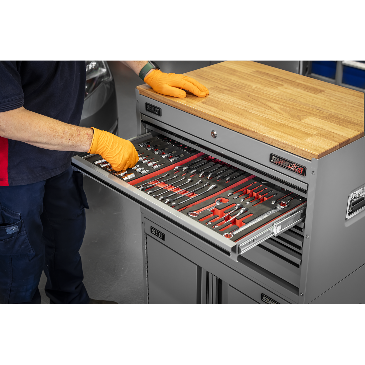 Sealey Superline PRO® Connect Modular Storage System with Rubber Wood Worktop 678mm APMSCCOMBO7