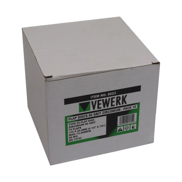 VEWERK 10pc Zirconium Flap Disc Pack 80 Grit Type 29 115 x 22.2mm 8023