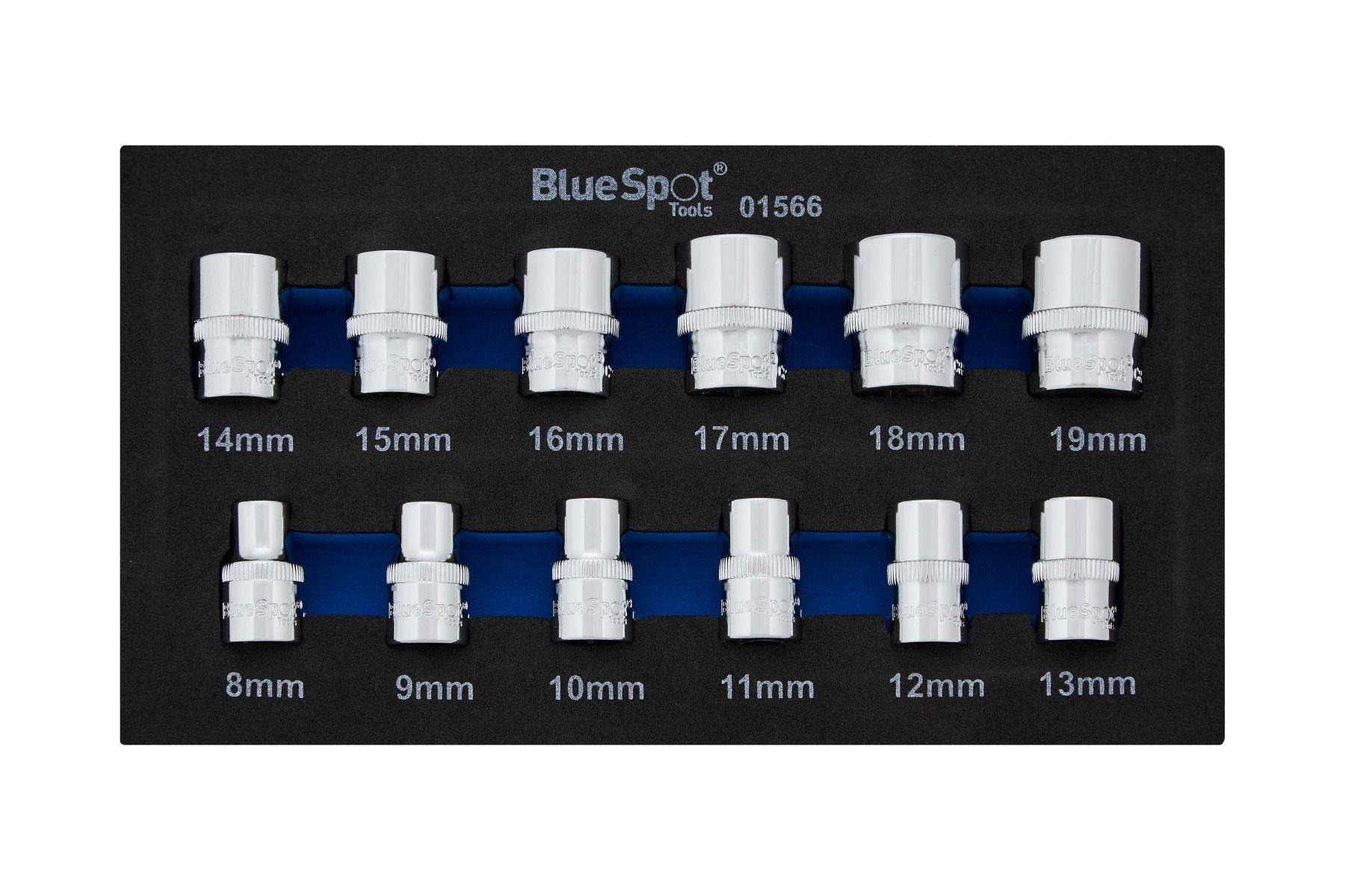 Bluespot 12pc 3/8" Metric Shallow Sockets 8-19mm In Eva Foam Tray 12PT 01566 - Tools 2U Direct SW