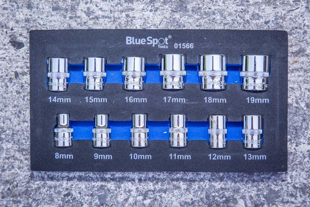 Bluespot 12pc 3/8" Metric Shallow Sockets 8-19mm In Eva Foam Tray 12PT 01566 - Tools 2U Direct SW