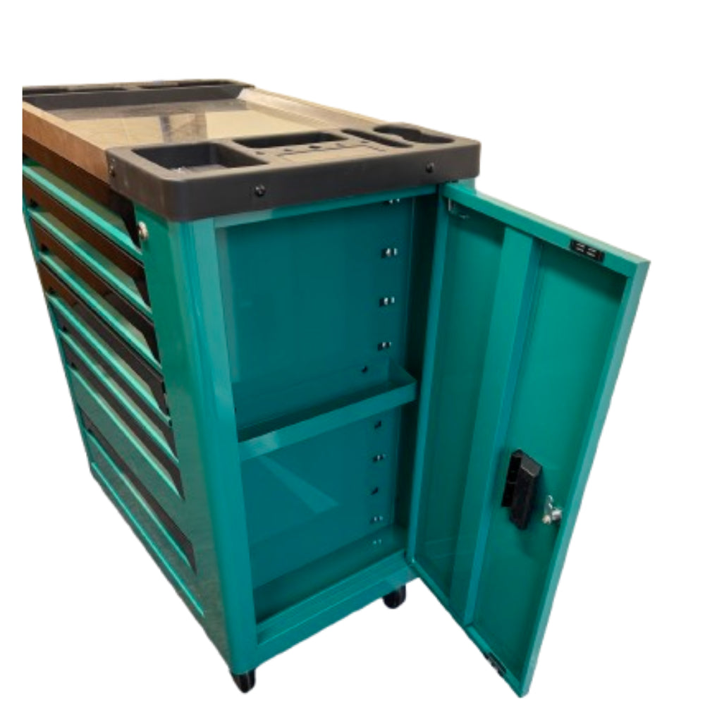 7 Drawer Caster Mounted Roller Tool Chest Cabinet with 6 Fully Stocked Drawers - 249 Pieces - Green