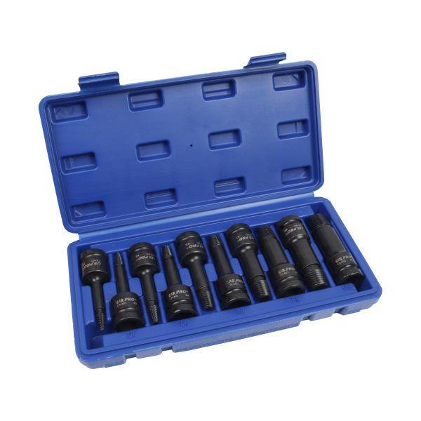 US PRO 10pc 1/2" DR Impact Screw Stud Bolt Extractor Set LH Spiral Socket Set 7567