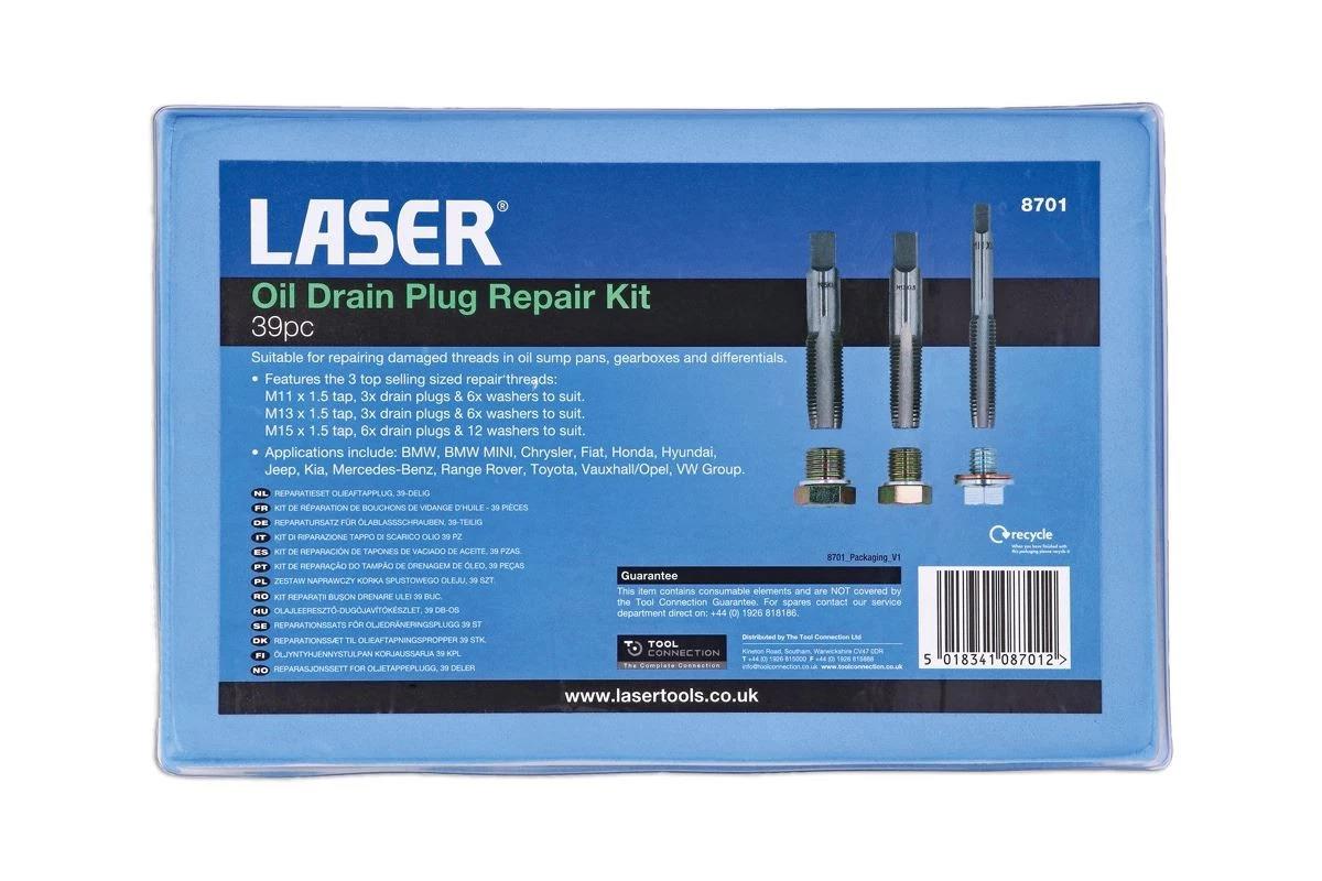Laser 39pc Oil Drain Plug Thread Repair Kit M11 M13 M15 in EVA Foam Tray 8701