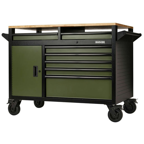 BUNKER® 14 Drawer Multi-Functional Workbench Roller Tool Cabinet, 48", Green 08269