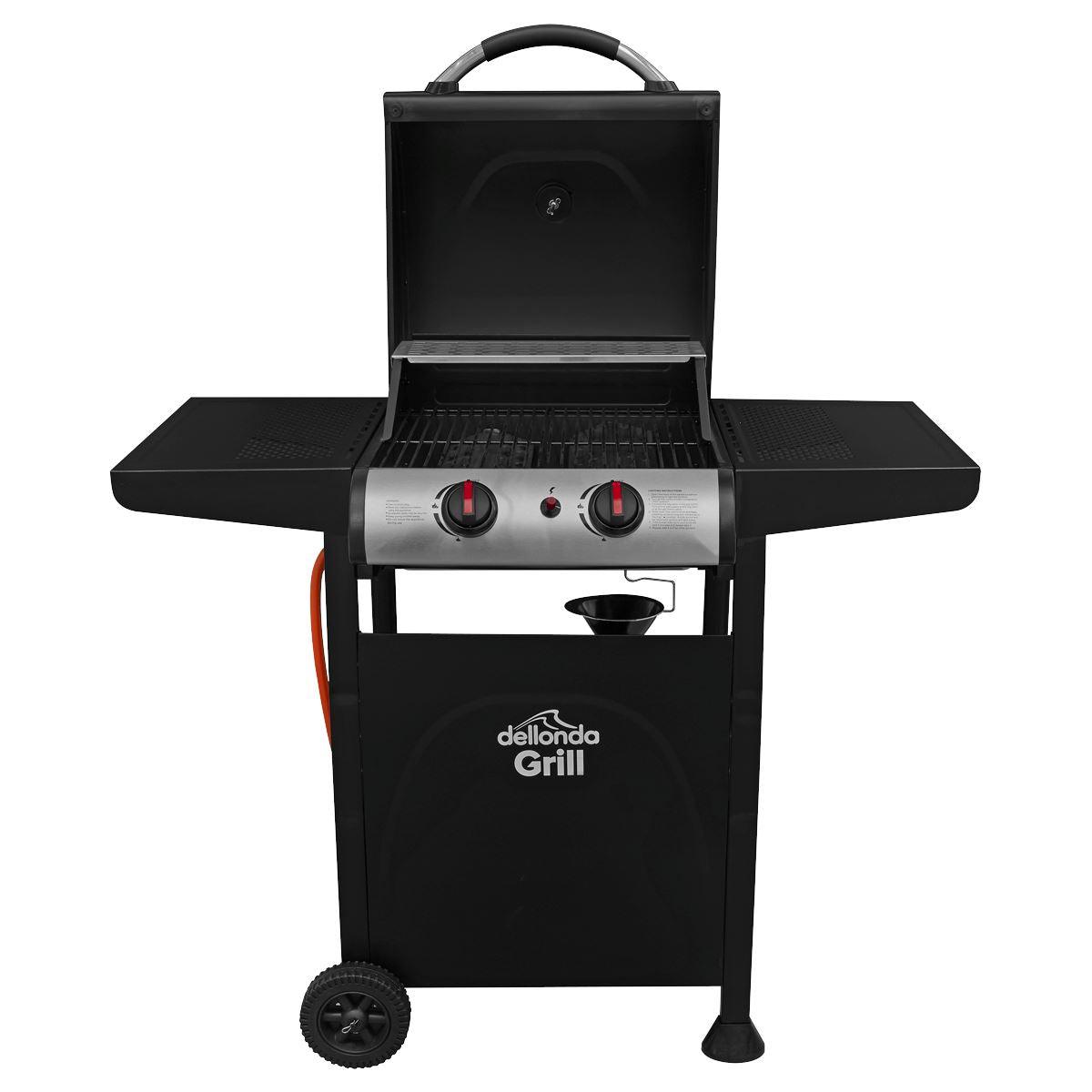 Dellonda 2 Burner Gas BBQ Grill with Ignition & Thermometer - Black/Stainless Steel DG13 - Tools 2U Direct SW