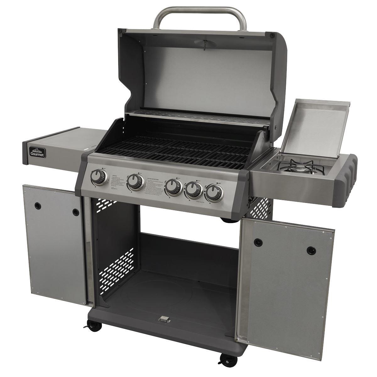 Dellonda 4+1 Burner Deluxe Gas BBQ Grill, Stainless Steel, Side Burner, Ignition DG17 - Tools 2U Direct SW