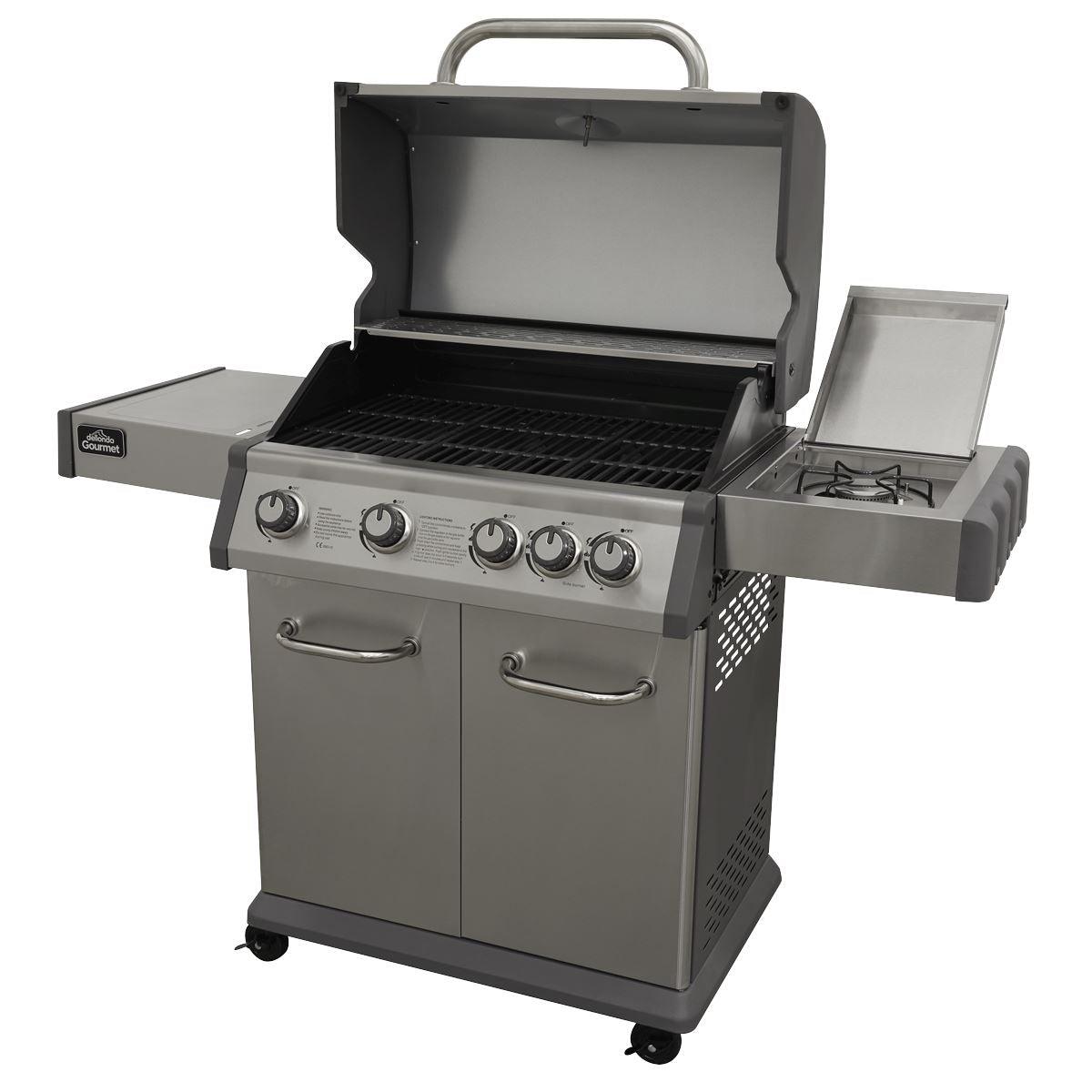 Dellonda 4+1 Burner Deluxe Gas BBQ Grill, Stainless Steel, Side Burner, Ignition DG17 - Tools 2U Direct SW