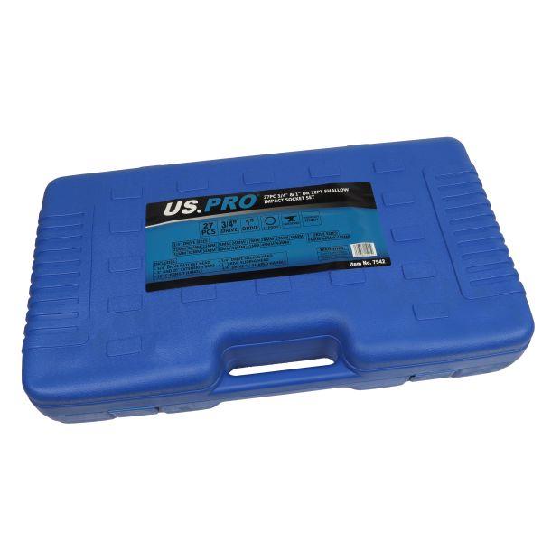 US PRO Tools 27pc 3/4" & 1" Dr 12pt Shallow Impact Socket & Handle Set 21-65mm 7542