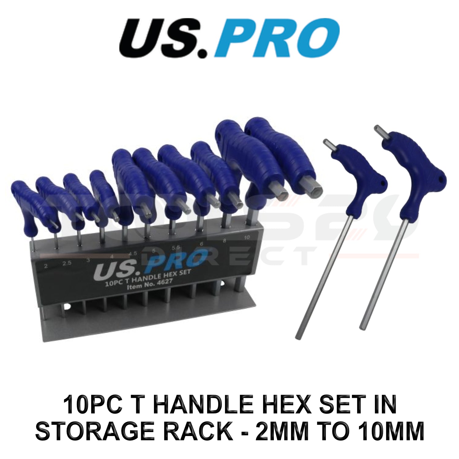 US PRO Tools 10pc T Handle Hex Key Set 2-10mm with Storage Rack 4627