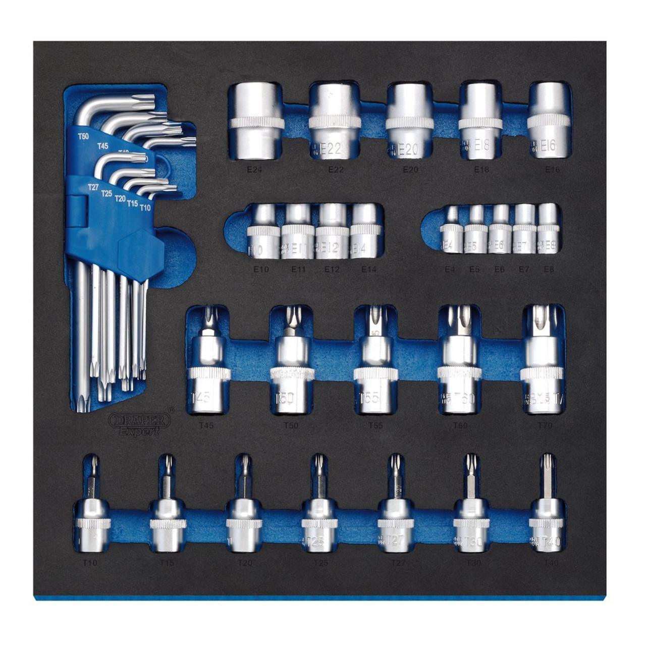 Draper 35PC Screwdriver Insert Bits and Draper TX-Star Keys Set in 1/2 Drawer Eva Insert Tray 63512 - Tools 2U Direct SW