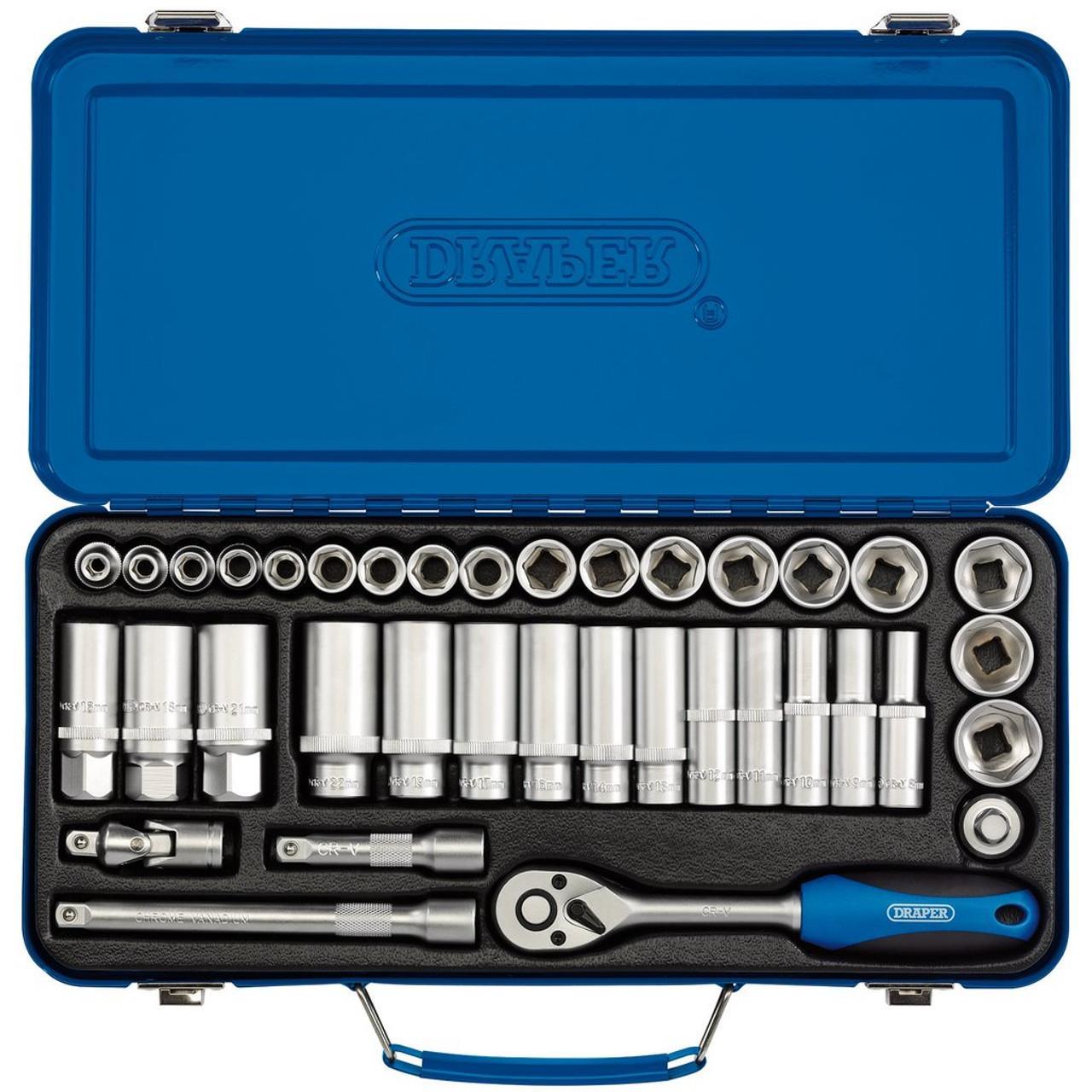 Draper 37 Piece 3/8" DR Metric Socket Set In Metal Case 16367 - Tools 2U Direct SW