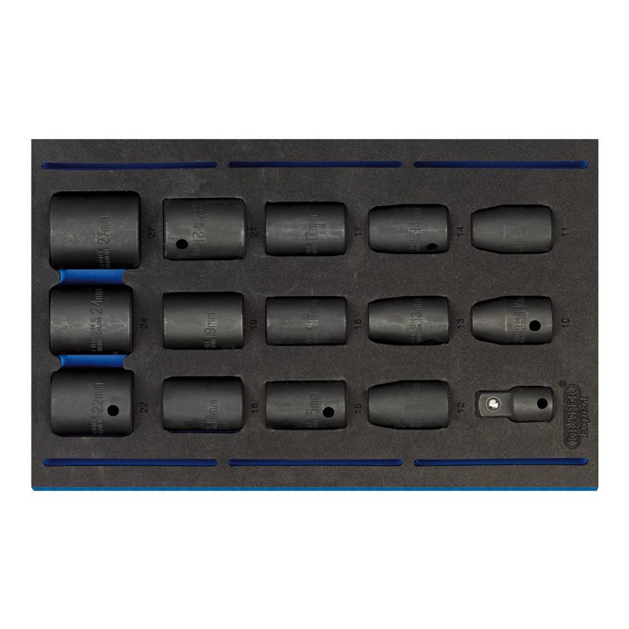 Draper Expert 15 Piece 1/2" Sq. Dr. Impact Socket Set in 1/4 Drawer EVA Insert Tray 63415 - Tools 2U Direct SW