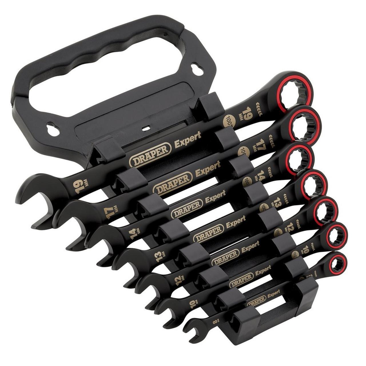 Draper Expert 7 Piece HI-TORQ Metric Ratchet Combination Spanner Set 8 - 19mm Black 100T 03895 - Tools 2U Direct SW