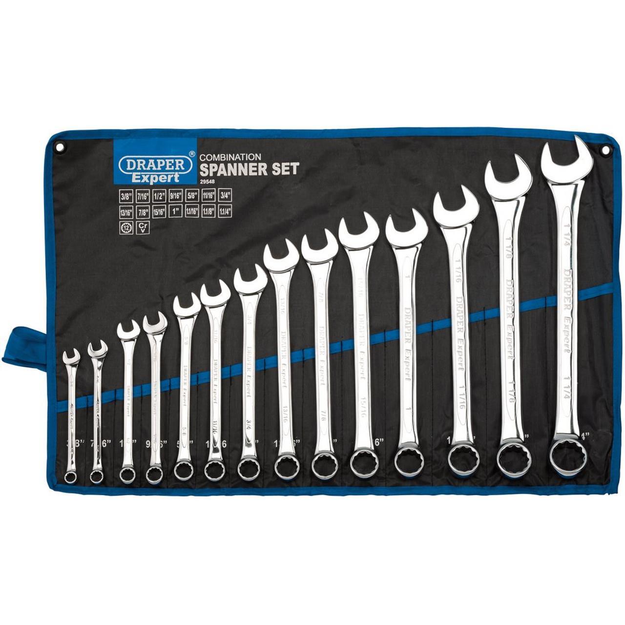 Draper Expert HI-TORQ Imperial Combination Spanner Set 14 Piece 3/8 - 1.1/4" AF 29548 - Tools 2U Direct SW