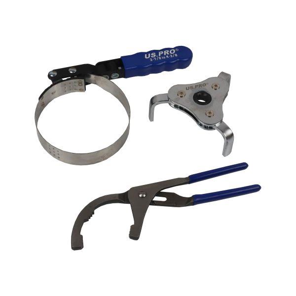 US PRO Tools 8pc Oil / Fuel Filter Removal Wrench Set Adjustable Pliers Straps 7588