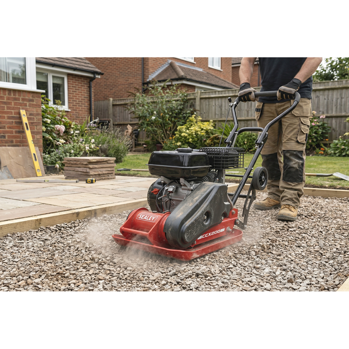 Sealey Petrol Plate Compactor with Wheel Kit 61kg Capacity CCX200