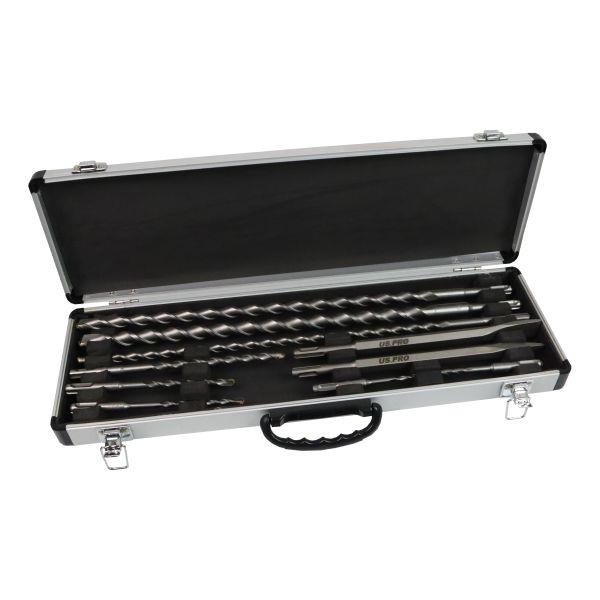 US PRO Tools 10pc Sds Plus Shank Plus Bit & Chisel Set - in Aluminium Case 7211
