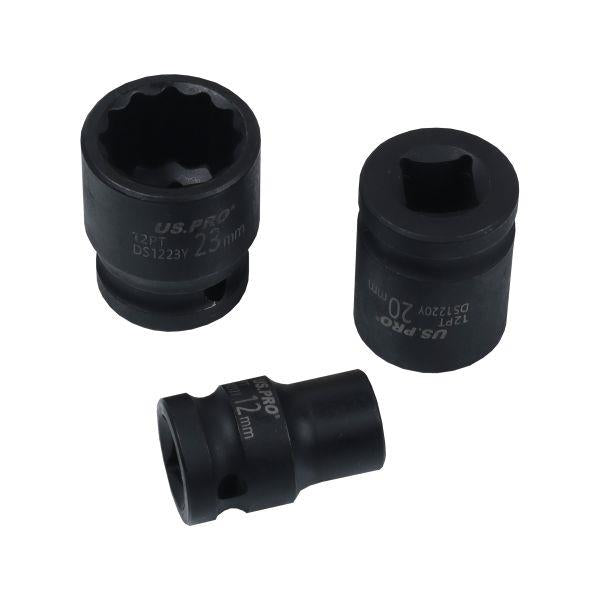 US PRO Tools 15pc 1/2" Dr 12pt Shallow Impact Socket Set 10-24mm 7601