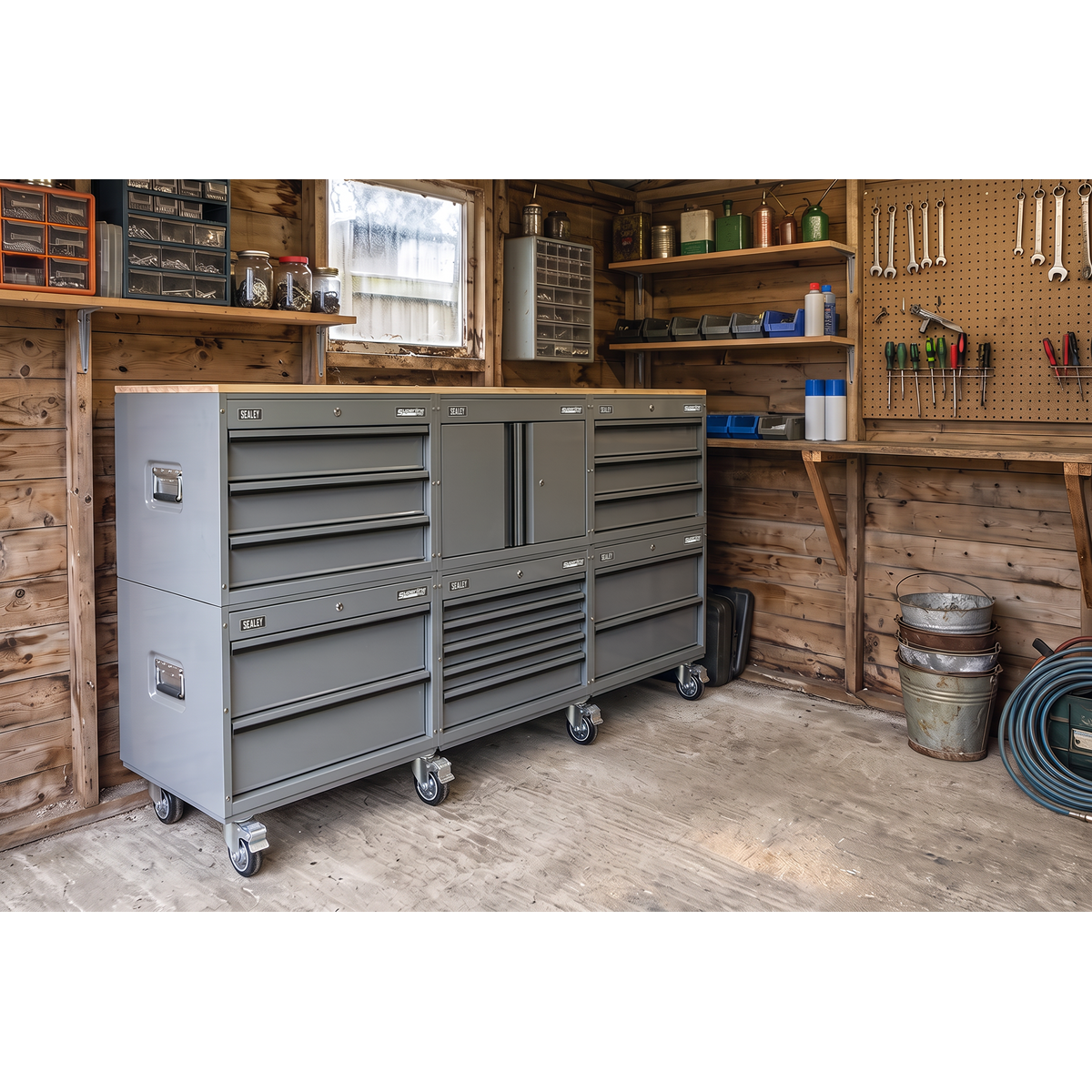 Sealey Superline PRO® Connect Modular Storage System with Rubber Wood Worktop 2.03m APMSCCOMBO4