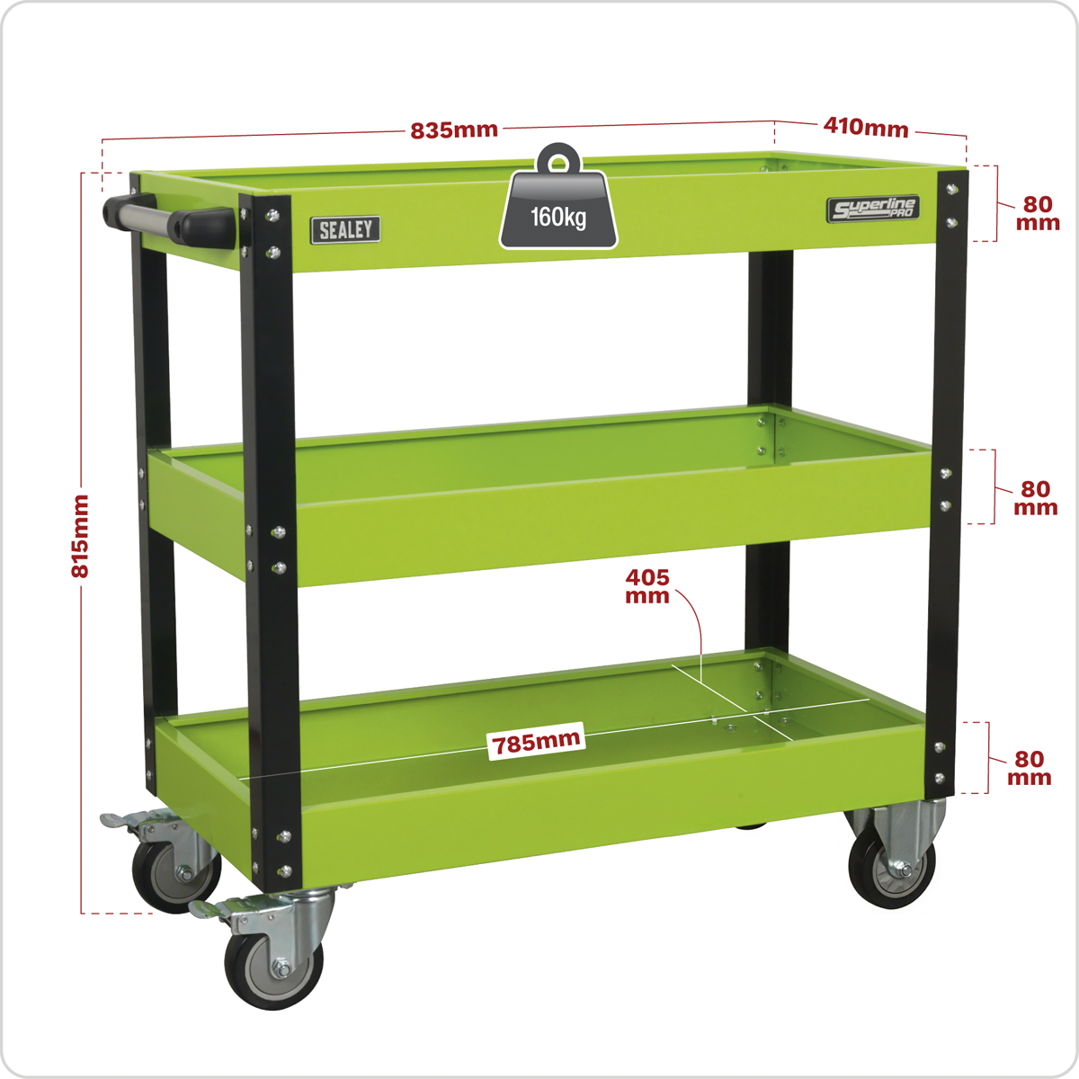 Sealey Superline PRO® Heavy-Duty Workshop Trolley 3-Level - Hi-Vis Green CX110HV