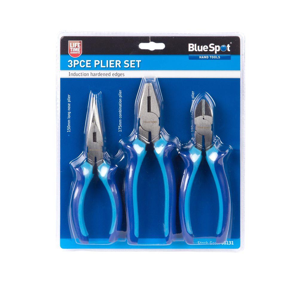 BlueSpot 3 Piece Plier Set - Combination, Long Nose, Side Cutting 08131