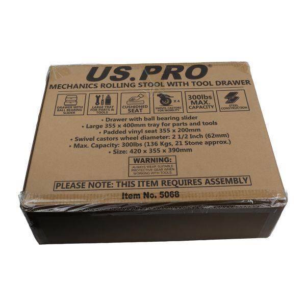 US PRO Tools Mechanics Rolling Stool with Tool Drawer Parts Tray Padded Seat 5068