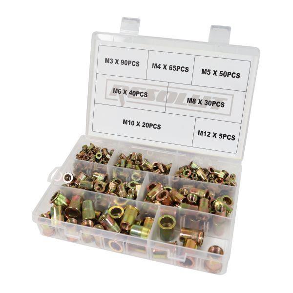 RESOLUT 300pc Assorted Blind Threaded Steel Rivet Nuts M3 - M12 9200 - Tools 2U Direct SW