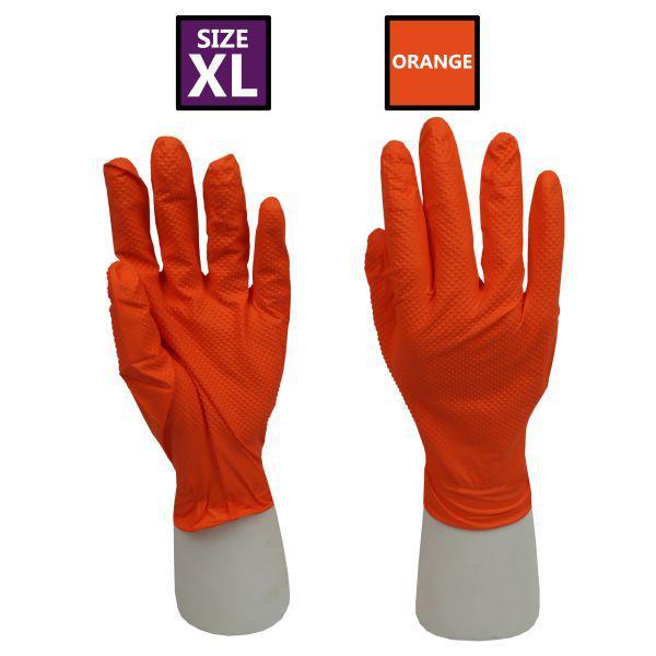 ROCKHOLD Extra Large Nitrile Diamond Grip Gloves Heavy Duty Disposable Latex Free Orange x100 - Tools 2U Direct SW