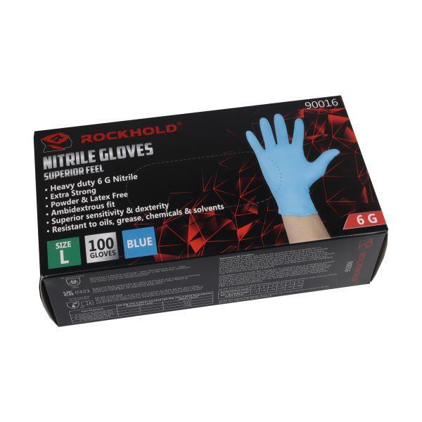 ROCKHOLD Large Nitrile Disposable Gloves Heavy Duty Latex Free Blue x100 - Tools 2U Direct SW