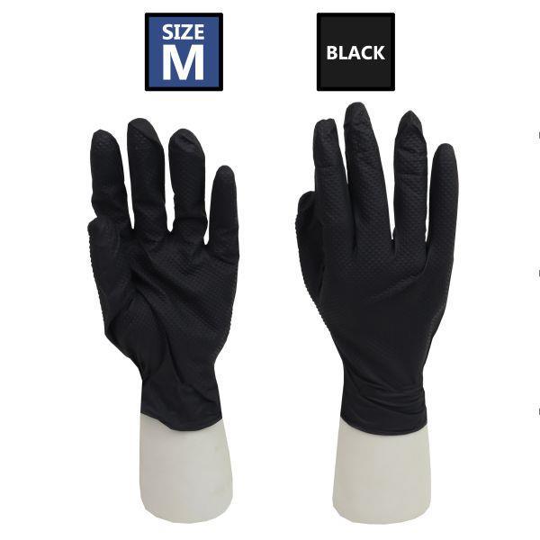 ROCKHOLD Medium Nitrile Diamond Grip Gloves Heavy Duty Disposable Latex Free Black x100 - Tools 2U Direct SW