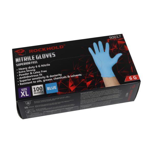 ROCKHOLD X-Large Nitrile Disposable Gloves Heavy Duty Latex Free Blue x100 - Tools 2U Direct SW