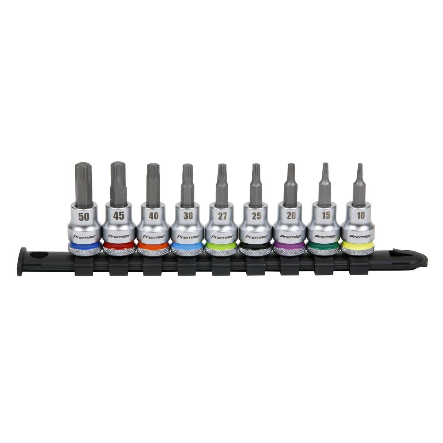 Sealey 9pc 3/8" SQ Drive TRX-Star* Socket Bit Set T10 - T50 - Torx Platinum Series AK6251 - Tools 2U Direct SW