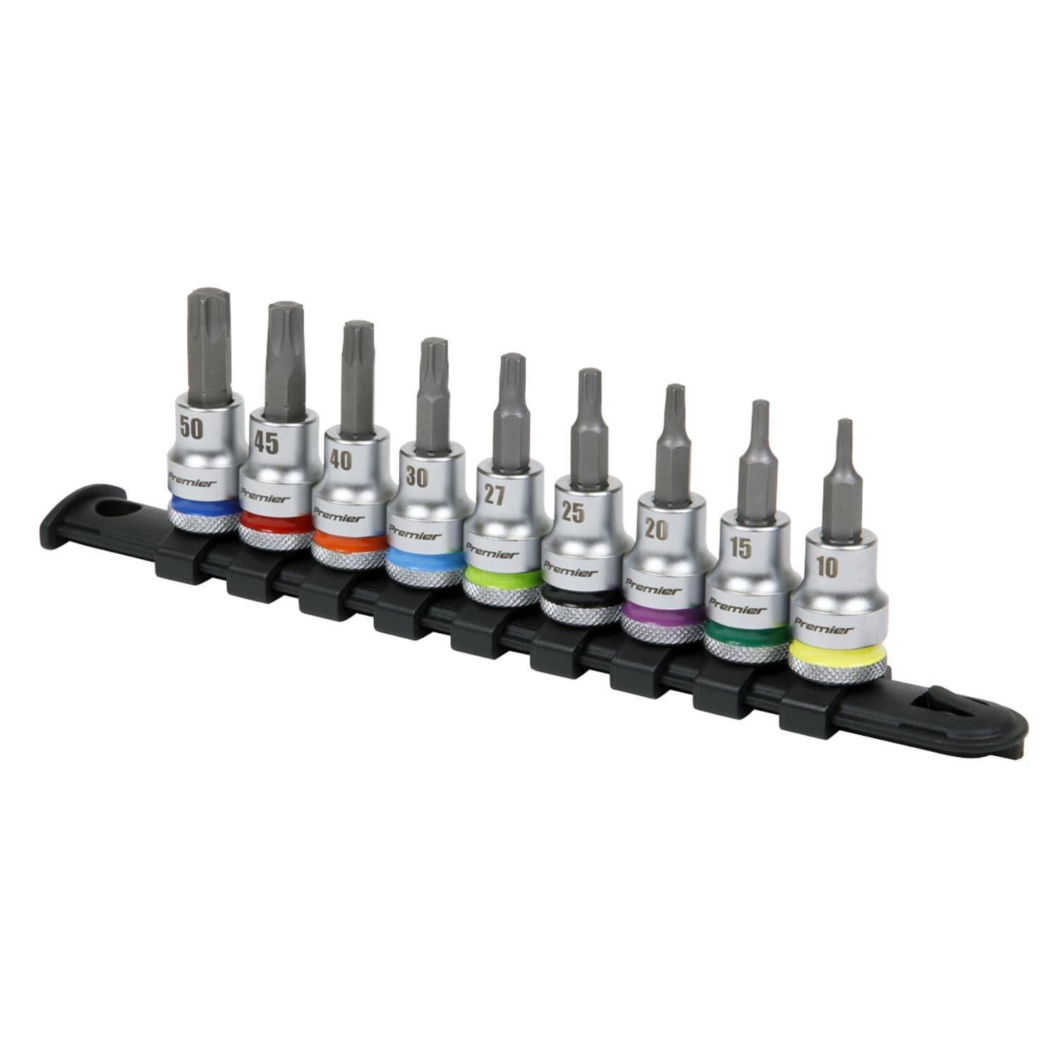 Sealey 9pc 3/8" SQ Drive TRX-Star* Socket Bit Set T10 - T50 - Torx Platinum Series AK6251 - Tools 2U Direct SW