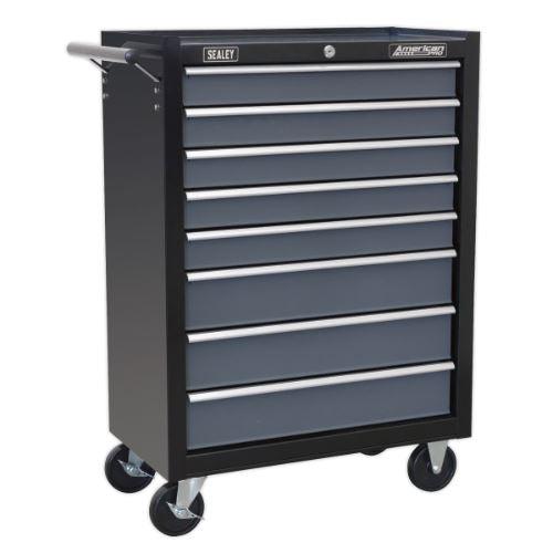 Sealey American Pro Rollcab 8 Drawer with Ball-Bearing Slides - Black/Grey AP3508TB - Tools 2U Direct SW